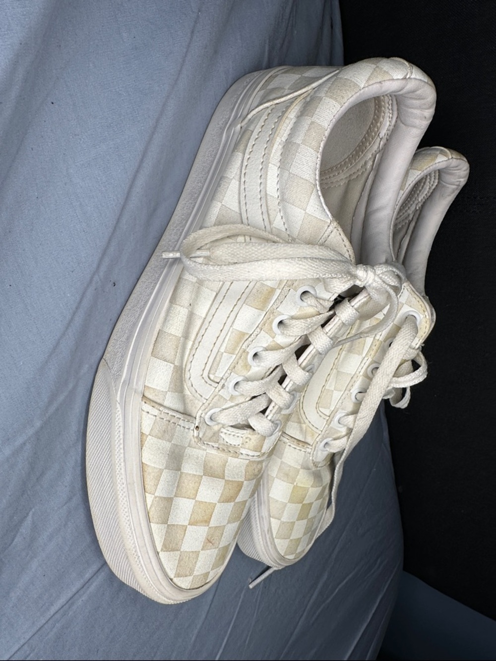 Vans Checkerboard Low-Top Sneakers in White and Cream